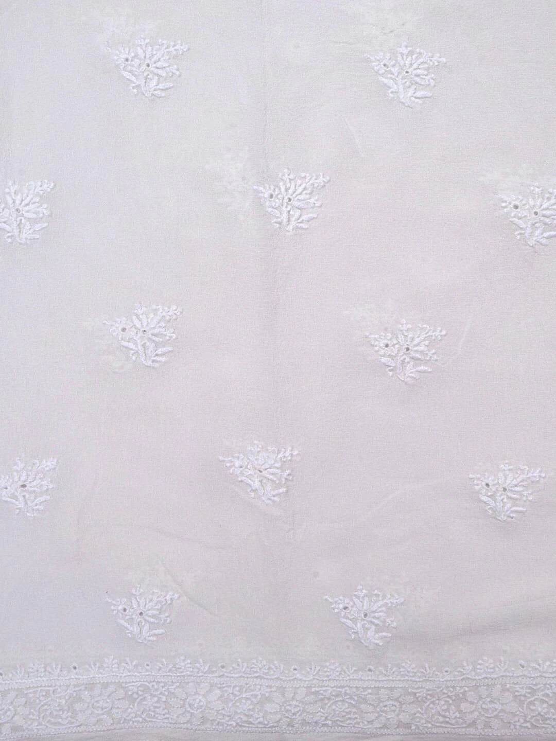 Ada Hand Embroidered White Pure Georgette Lucknowi Chikankari Semi-Stitched Kurta Piece A484763
