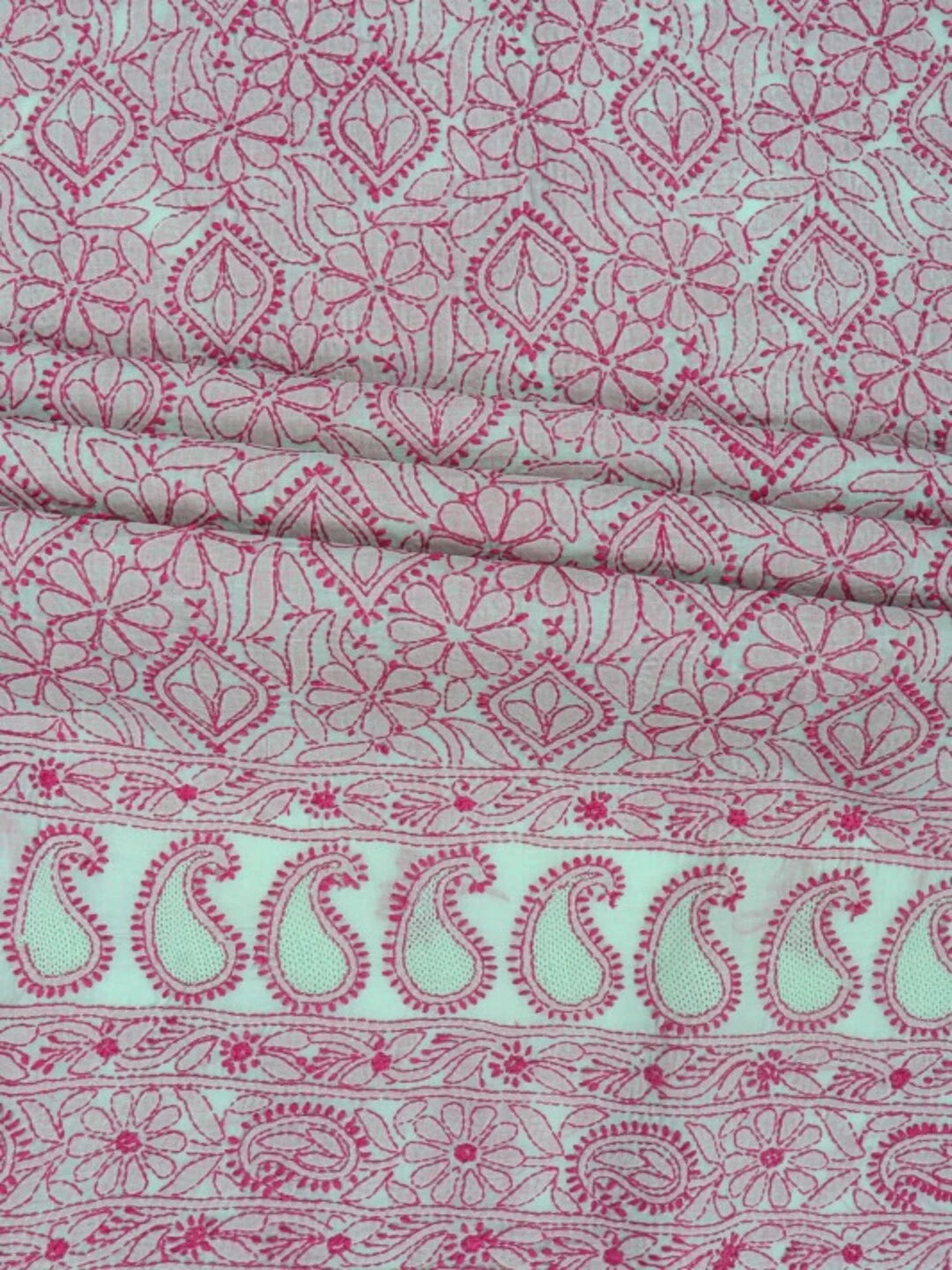 Ada Hand Embroidered Sea Green Cotton Lucknowi Chikankari Unstitched Kurta Piece 01A164316