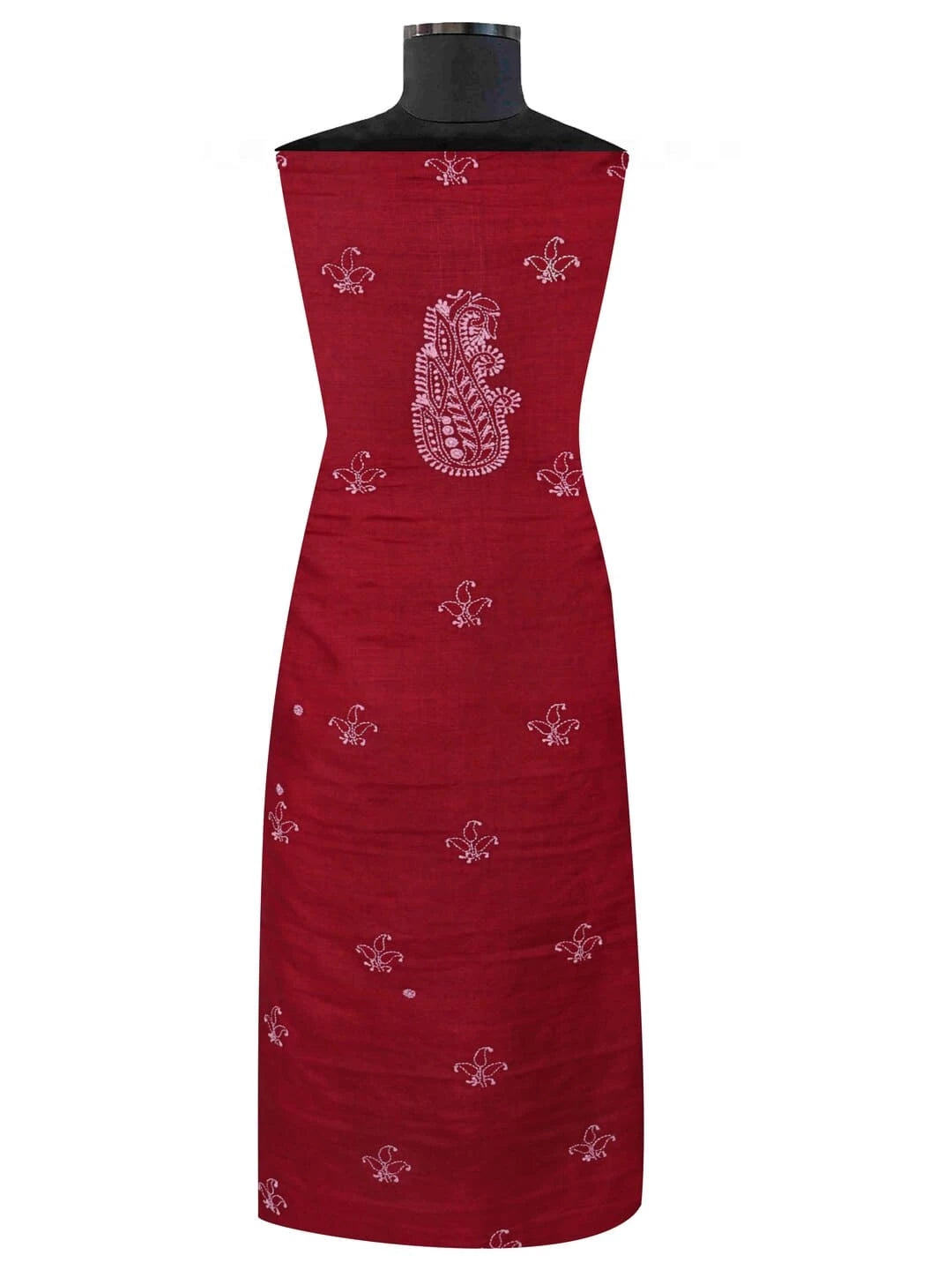 Ada Hand Embroidered Maroon Moonga Silk Lucknowi Chikankari Unstitched Kurta Piece 01A183673