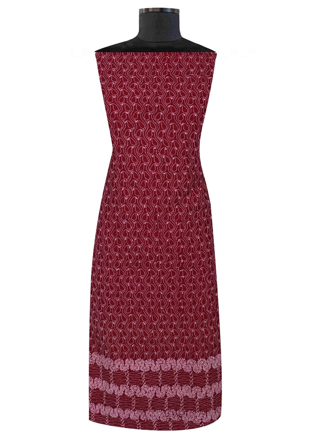 Ada Hand Embroidered Maroon Moonga Silk Lucknowi Chikankari Unstitched Kurta Piece 01A183673