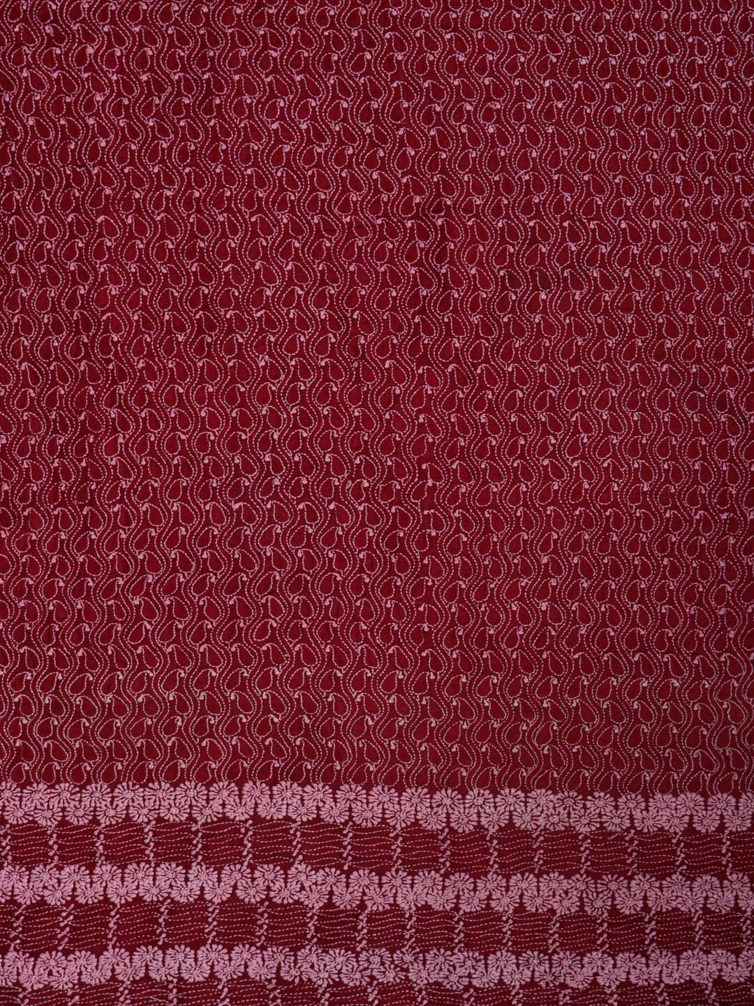 Ada Hand Embroidered Maroon Moonga Silk Lucknowi Chikankari Unstitched Kurta Piece 01A183673