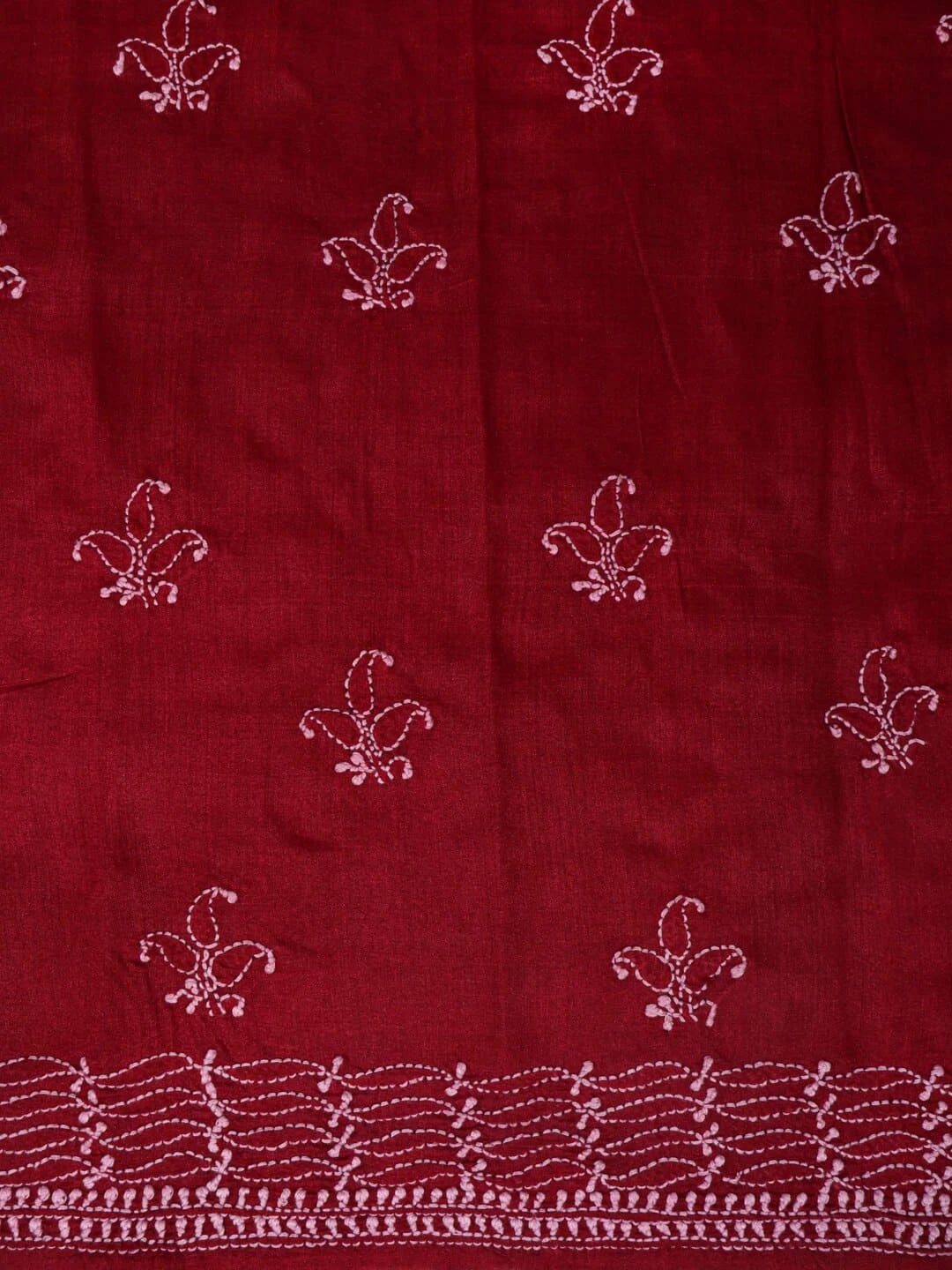 Ada Hand Embroidered Maroon Moonga Silk Lucknowi Chikankari Unstitched Kurta Piece 01A183673