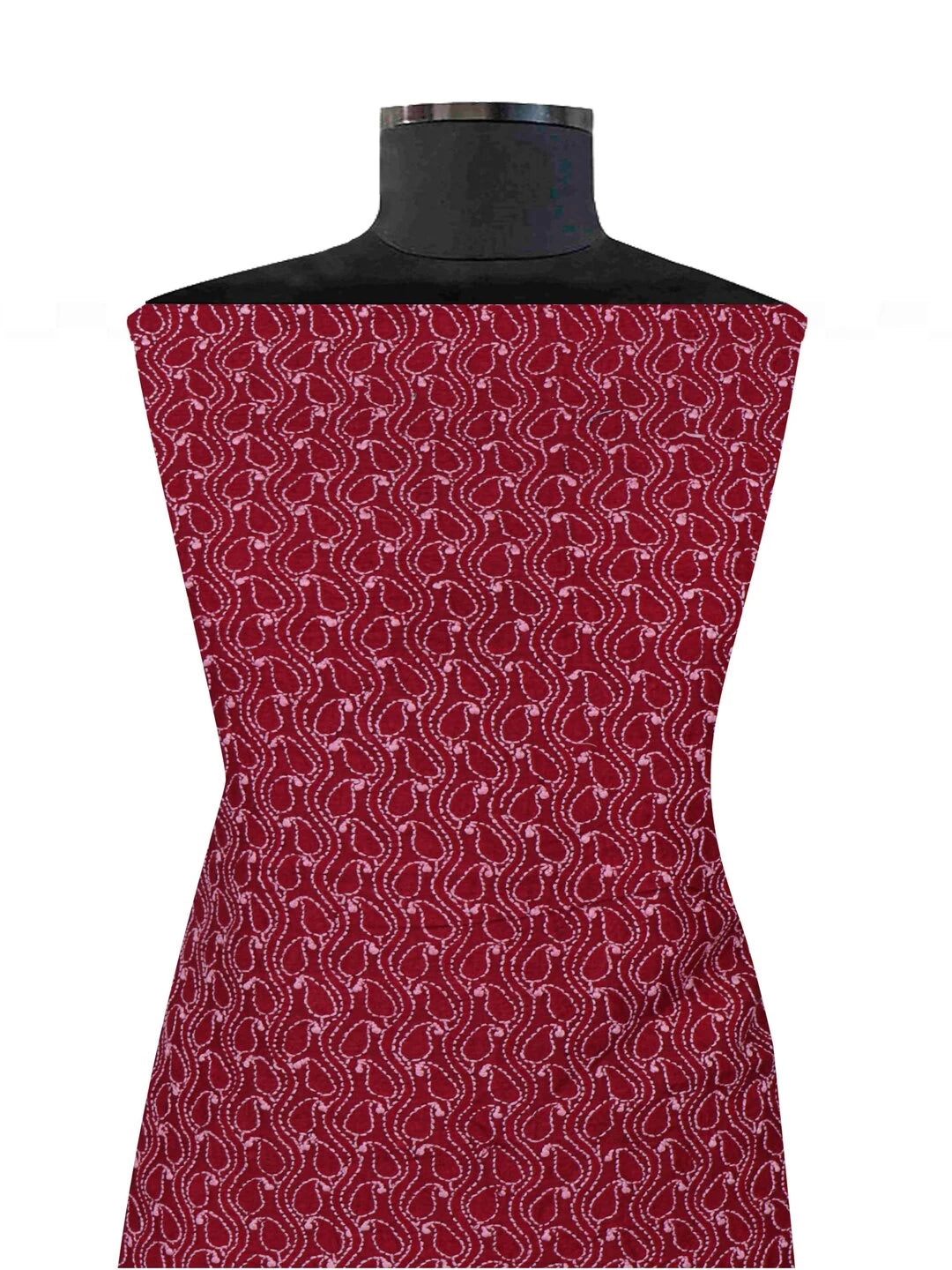 Ada Hand Embroidered Maroon Moonga Silk Lucknowi Chikankari Unstitched Kurta Piece 01A183673