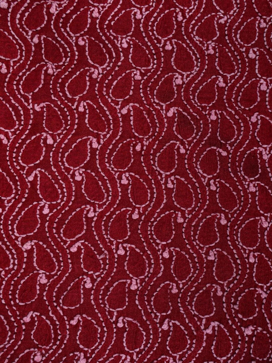 Ada Hand Embroidered Maroon Moonga Silk Lucknowi Chikankari Unstitched Kurta Piece 01A183673
