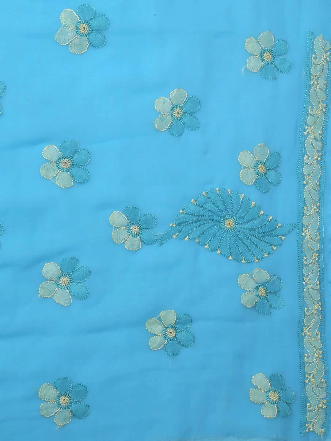 Ada Hand Embroidered Blue Georgette Lucknowi Chikankari Unstitched Kurta Piece 01A109658