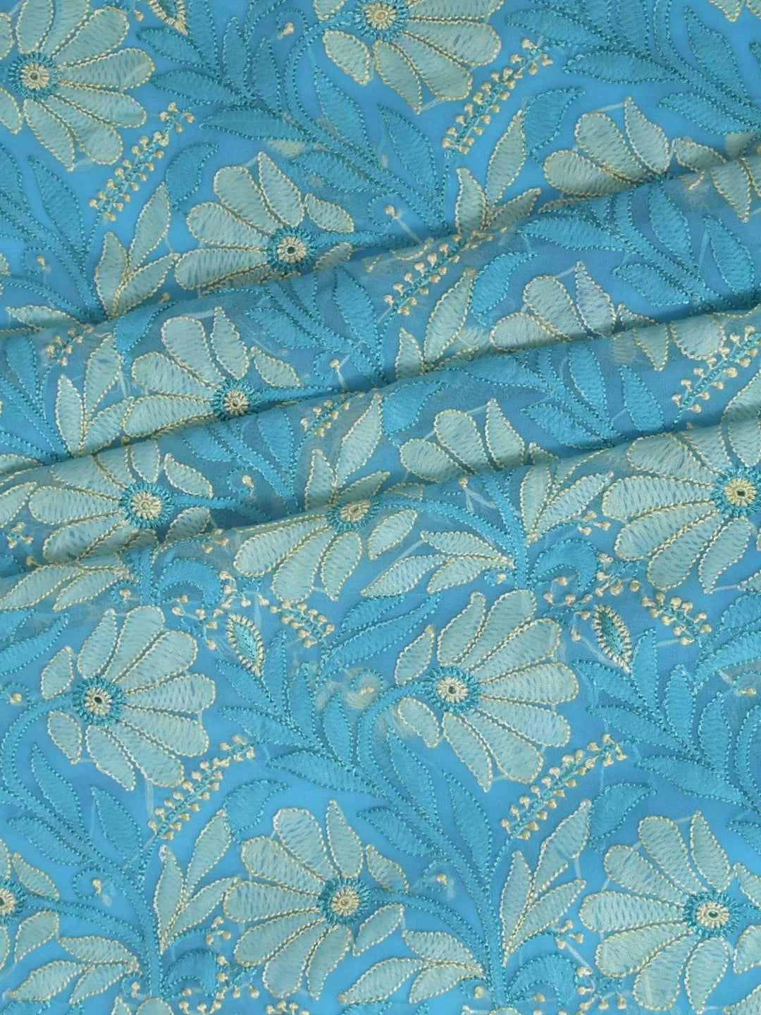 Ada Hand Embroidered Blue Georgette Lucknowi Chikankari Unstitched Kurta Piece 01A109658