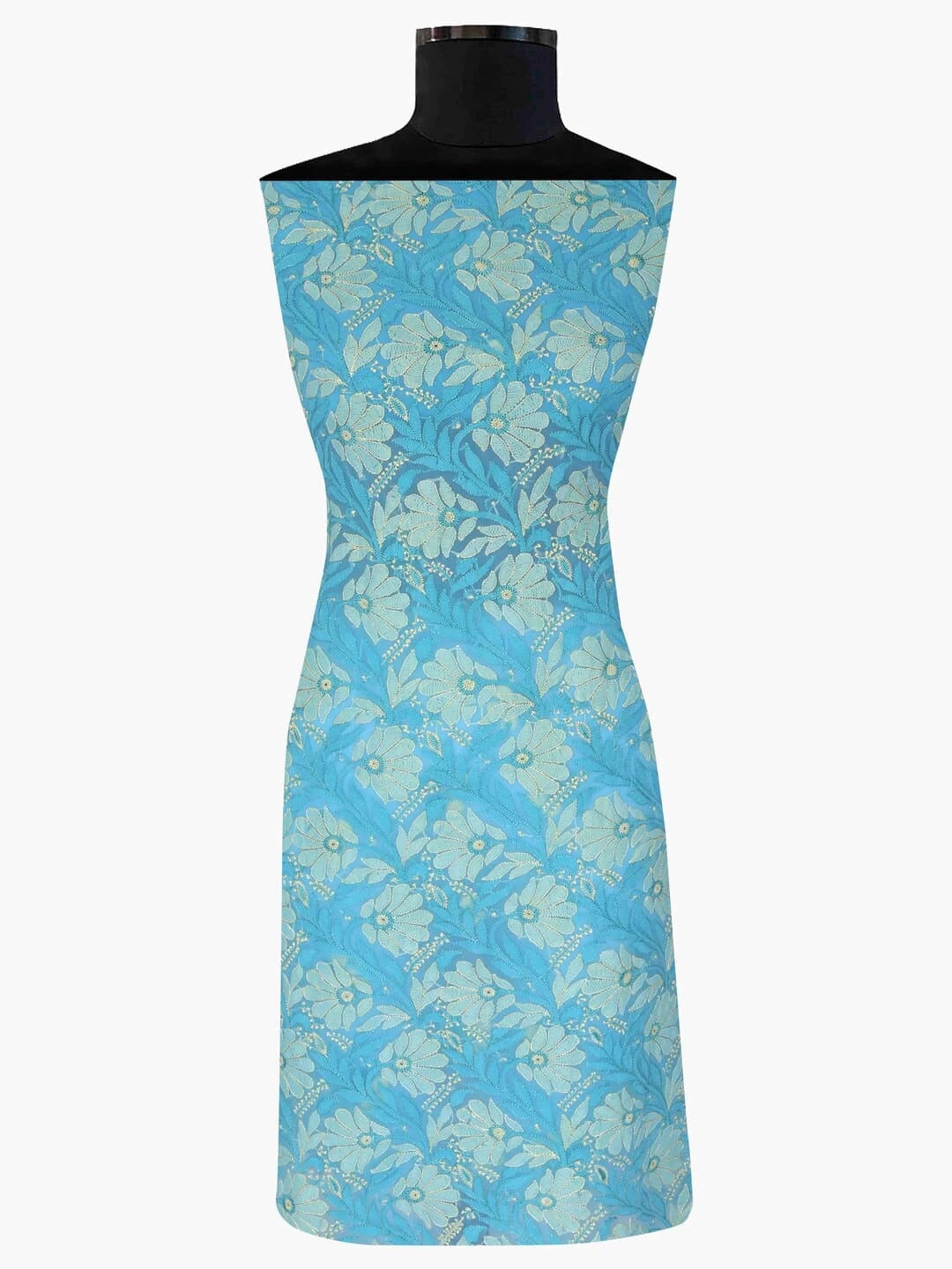 Ada Hand Embroidered Blue Georgette Lucknowi Chikankari Unstitched Kurta Piece 01A109658