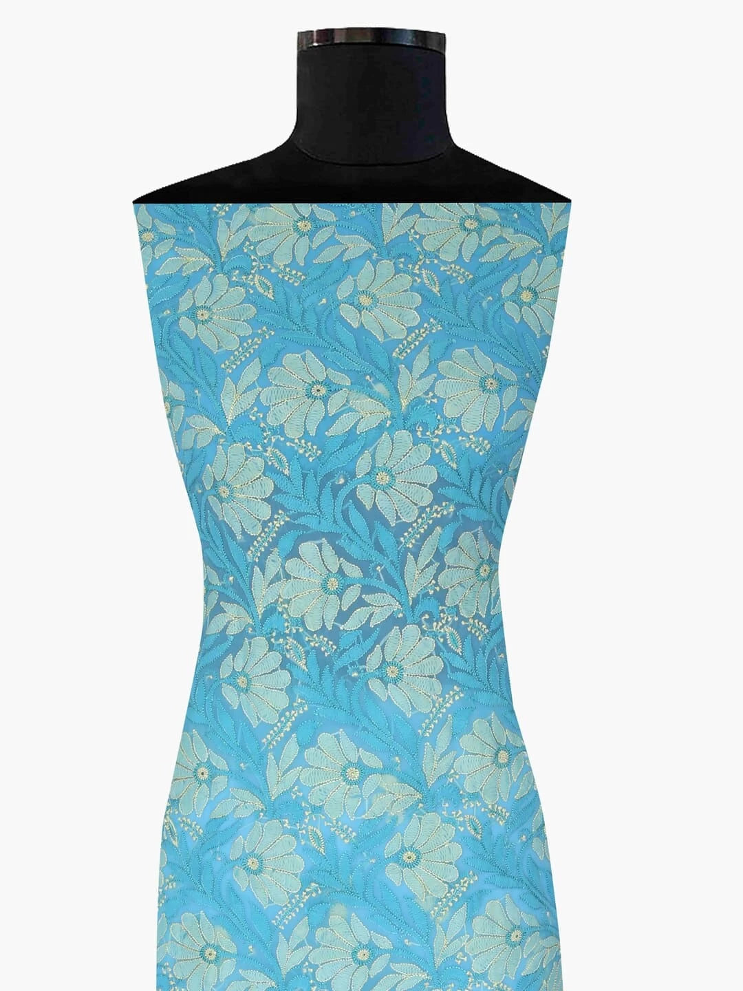 Ada Hand Embroidered Blue Georgette Lucknowi Chikankari Unstitched Kurta Piece 01A109658