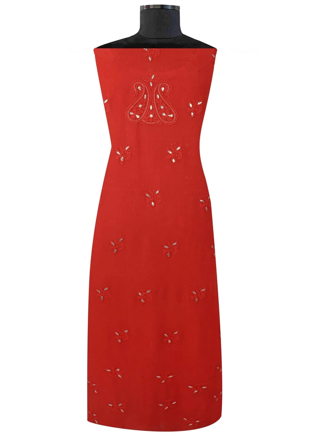 Ada Hand Embroidered Rust Georgette Lucknowi Chikankari Unstitched Kurta Piece With Gota Patti Work A619729