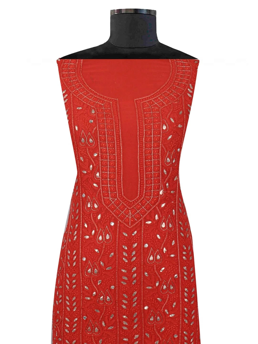 Ada Hand Embroidered Rust Georgette Lucknowi Chikankari Unstitched Kurta Piece With Gota Patti Work A619729
