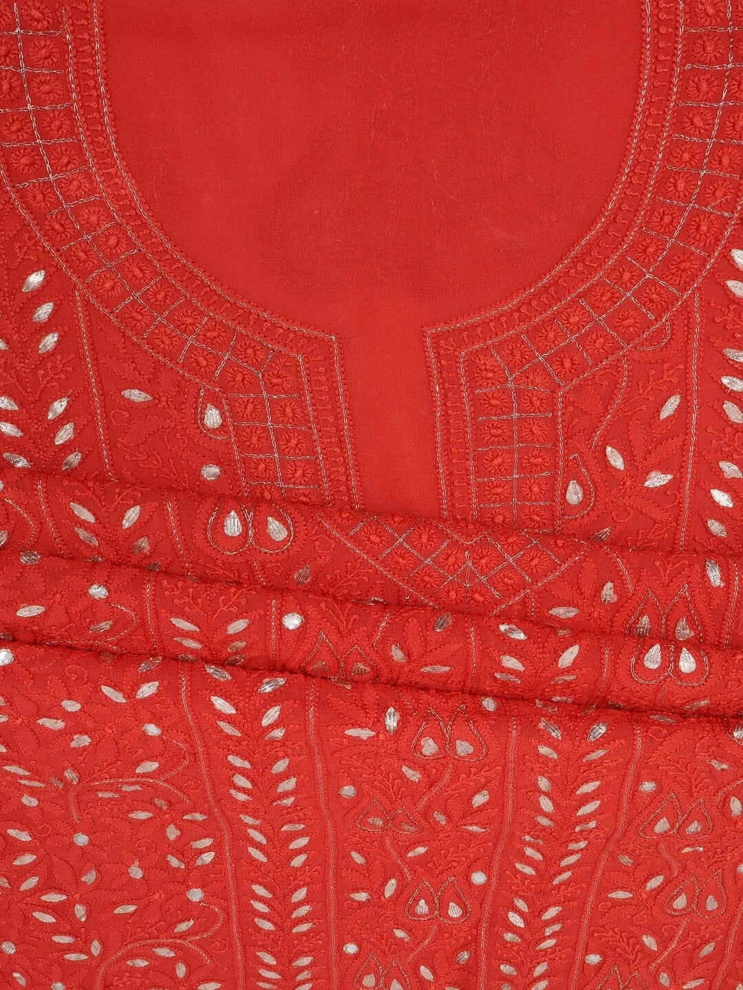 Ada Hand Embroidered Rust Georgette Lucknowi Chikankari Unstitched Kurta Piece With Gota Patti Work A619729