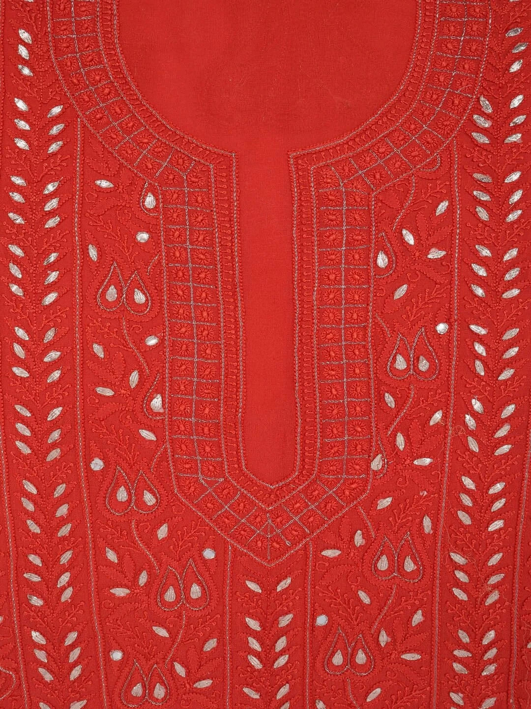 Ada Hand Embroidered Rust Georgette Lucknowi Chikankari Unstitched Kurta Piece With Gota Patti Work A619729