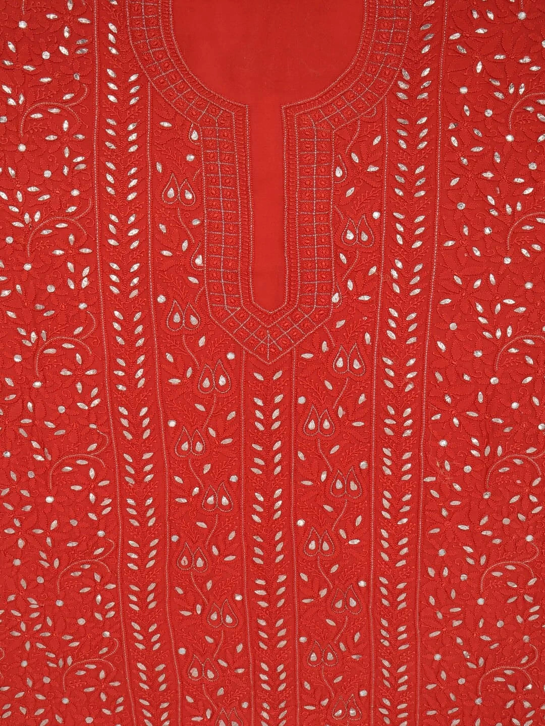 Ada Hand Embroidered Rust Georgette Lucknowi Chikankari Unstitched Kurta Piece With Gota Patti Work A619729
