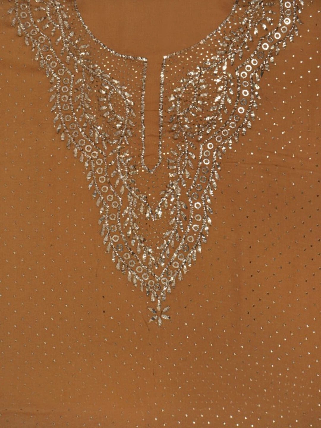 Ada Hand Embroidered Copper Brown Pure Georgette Lucknowi Chikankari Unstitched Kurta Piece With Muqaish Work A164141