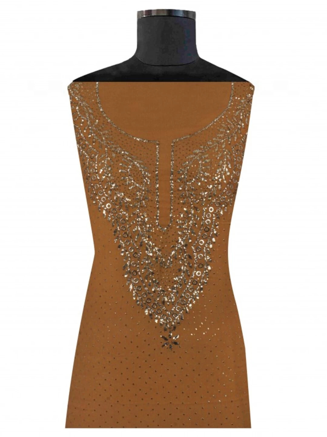 Ada Hand Embroidered Copper Brown Pure Georgette Lucknowi Chikankari Unstitched Kurta Piece With Muqaish Work A164141