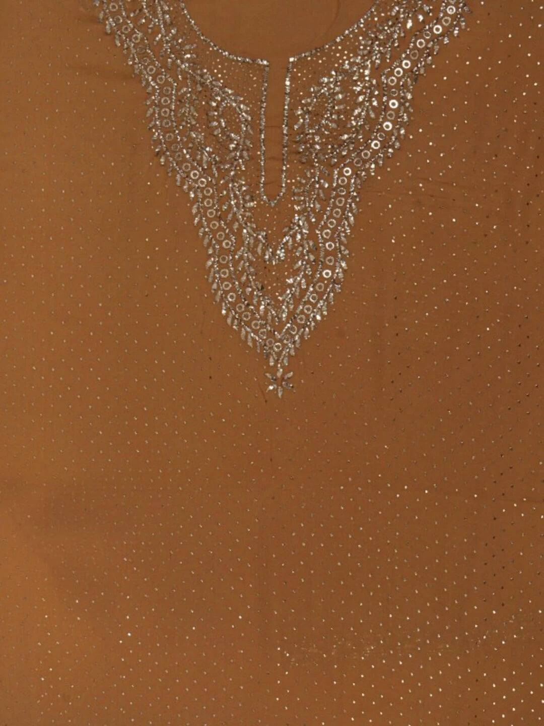 Ada Hand Embroidered Copper Brown Pure Georgette Lucknowi Chikankari Unstitched Kurta Piece With Muqaish Work A164141