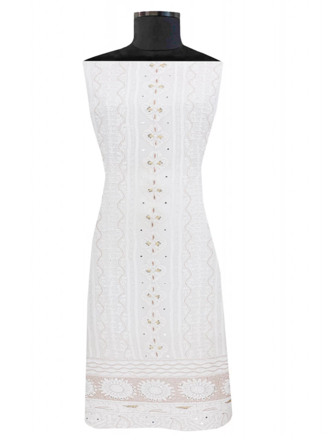 Ada Hand Embroidered White Georgette Lucknowi Chikankari Unstitched Kurta Piece with Sequinned Work A406618