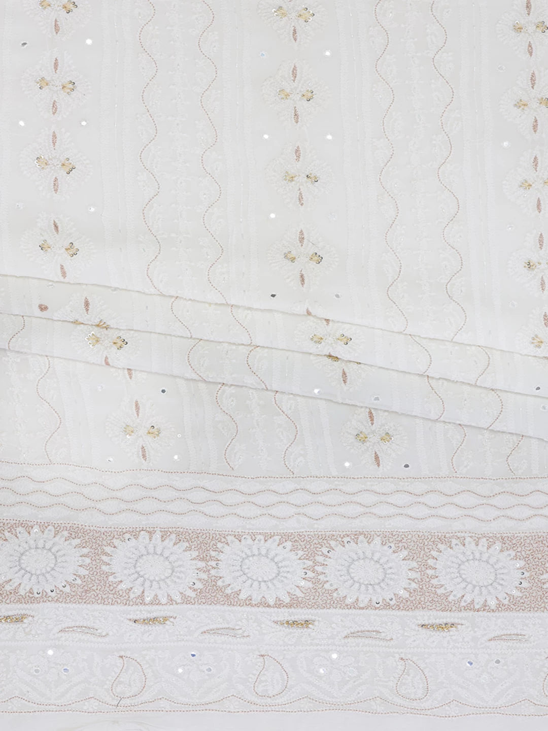Ada Hand Embroidered White Georgette Lucknowi Chikankari Unstitched Kurta Piece with Sequinned Work A406618