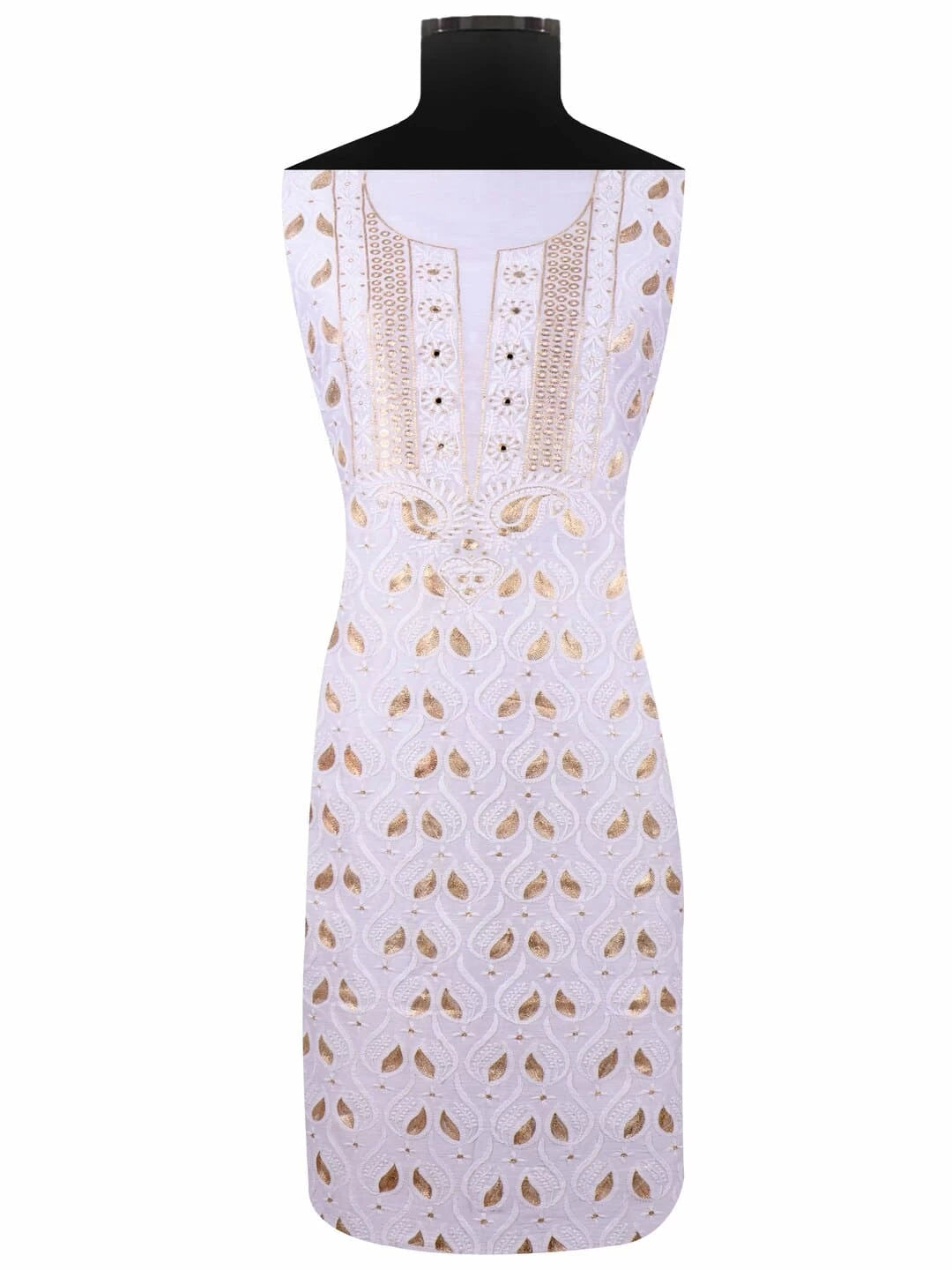 Ada Hand Embroidered White Chanderi Lucknowi Chikankari Unstitched Kurta Piece With Zari Work 01A119577
