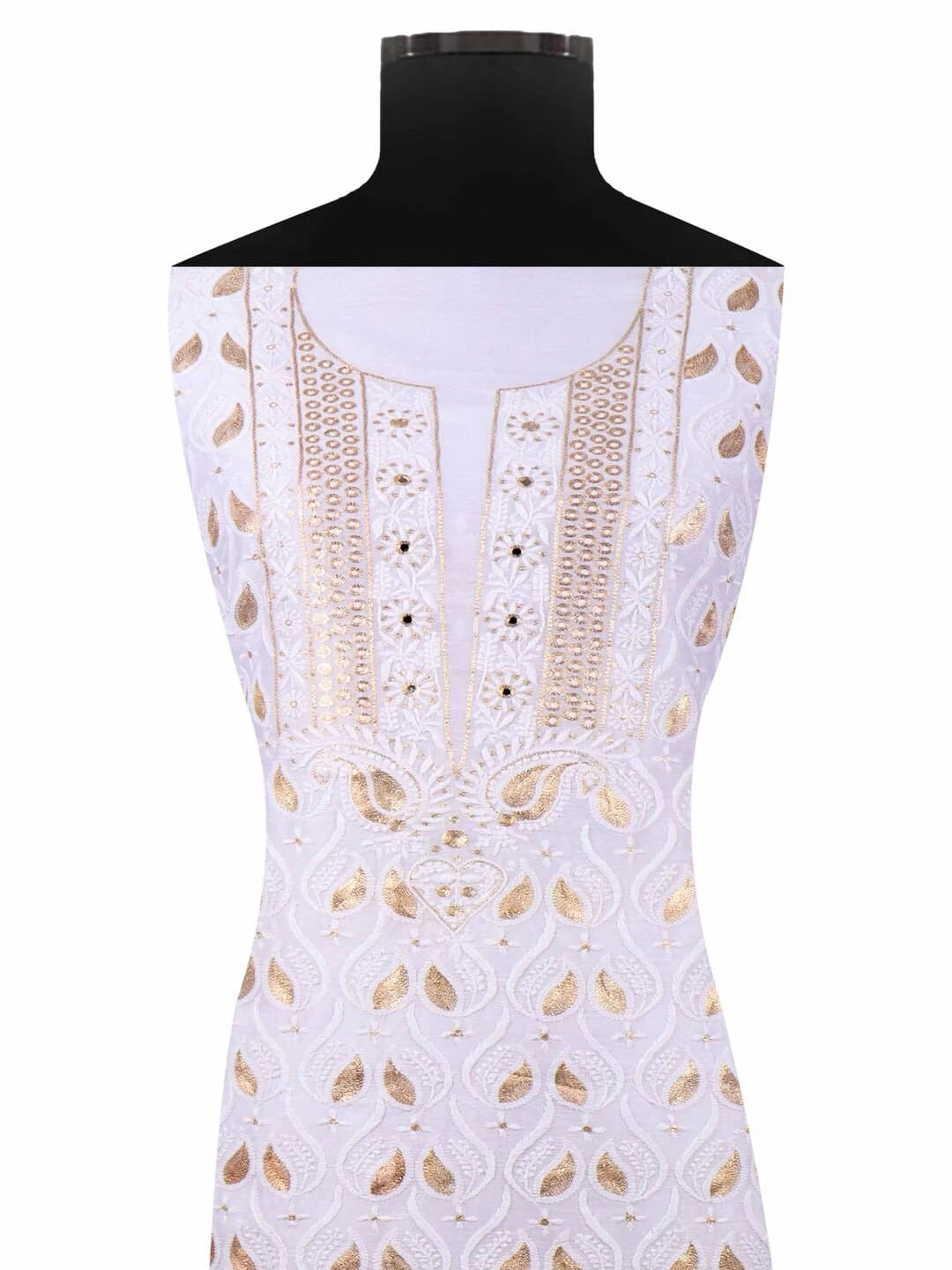 Ada Hand Embroidered White Chanderi Lucknowi Chikankari Unstitched Kurta Piece With Zari Work 01A119577