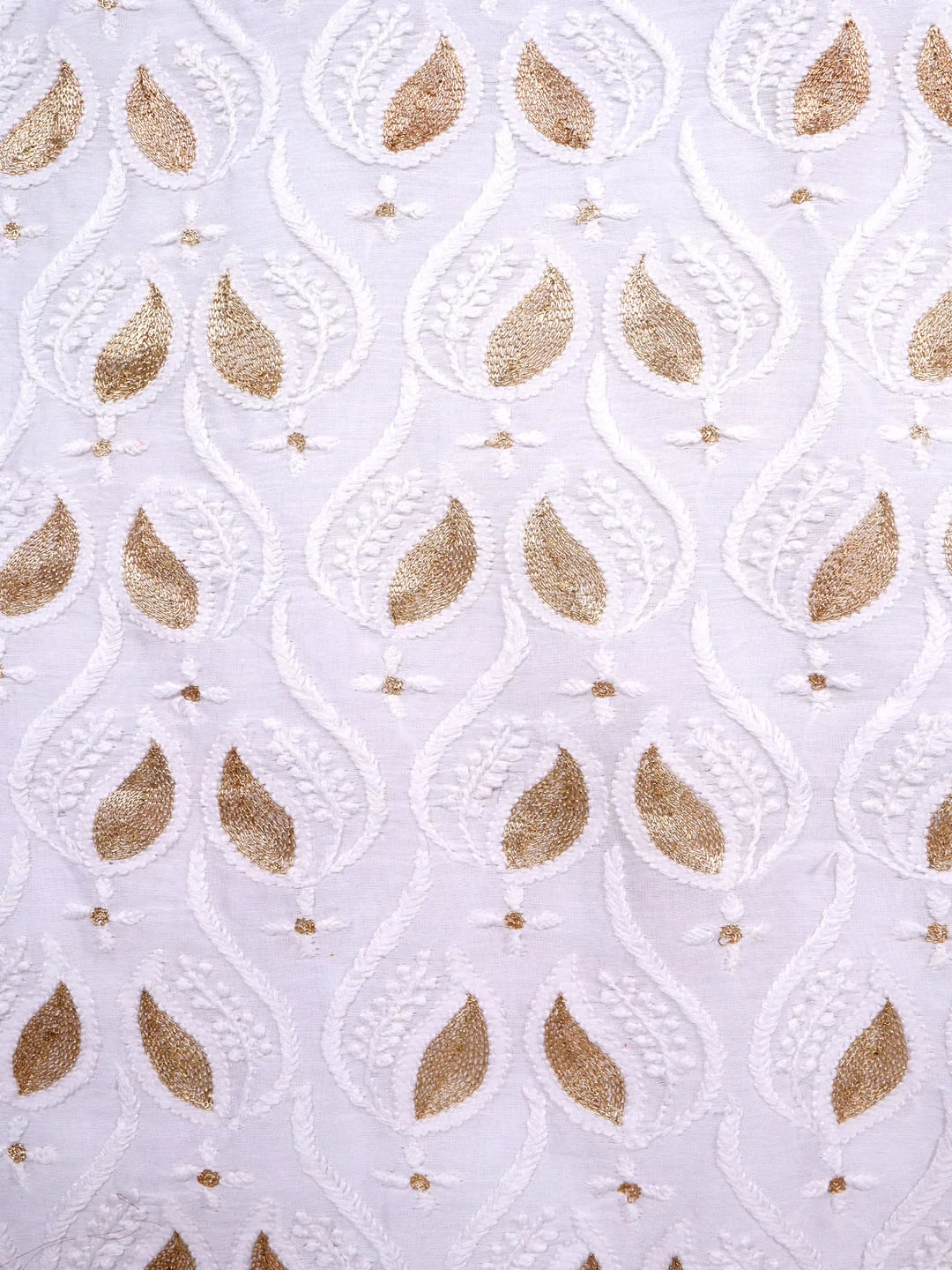 Ada Hand Embroidered White Chanderi Lucknowi Chikankari Unstitched Kurta Piece With Zari Work 01A119577