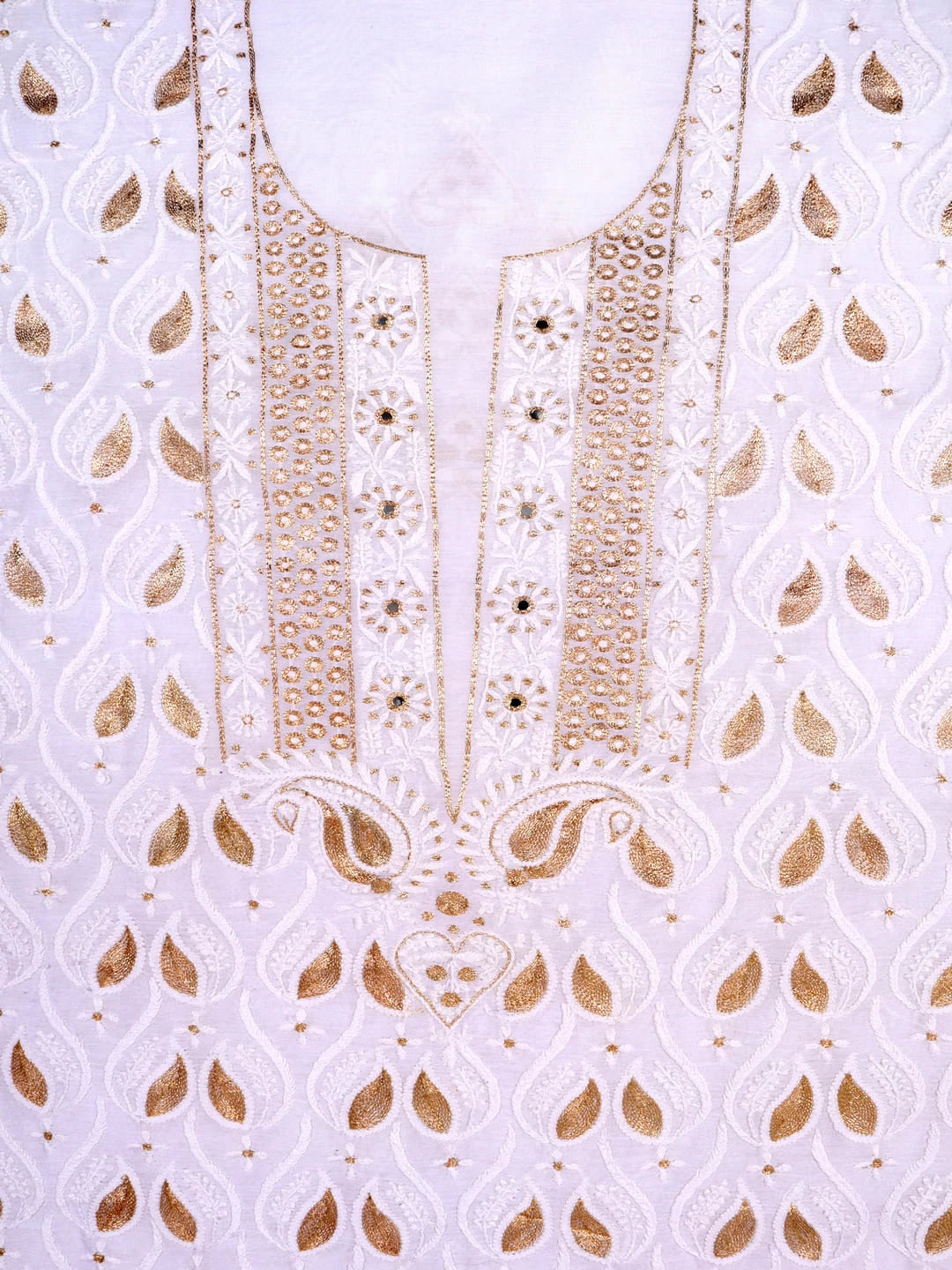 Ada Hand Embroidered White Chanderi Lucknowi Chikankari Unstitched Kurta Piece With Zari Work 01A119577