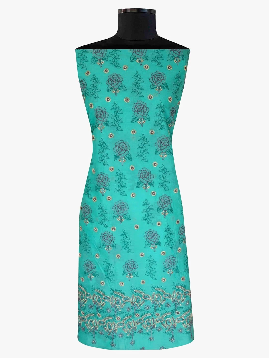 Ada Hand Embroidered Green Chanderi Lucknowi Chikankari Unstitched Kurta Piece 01A89590