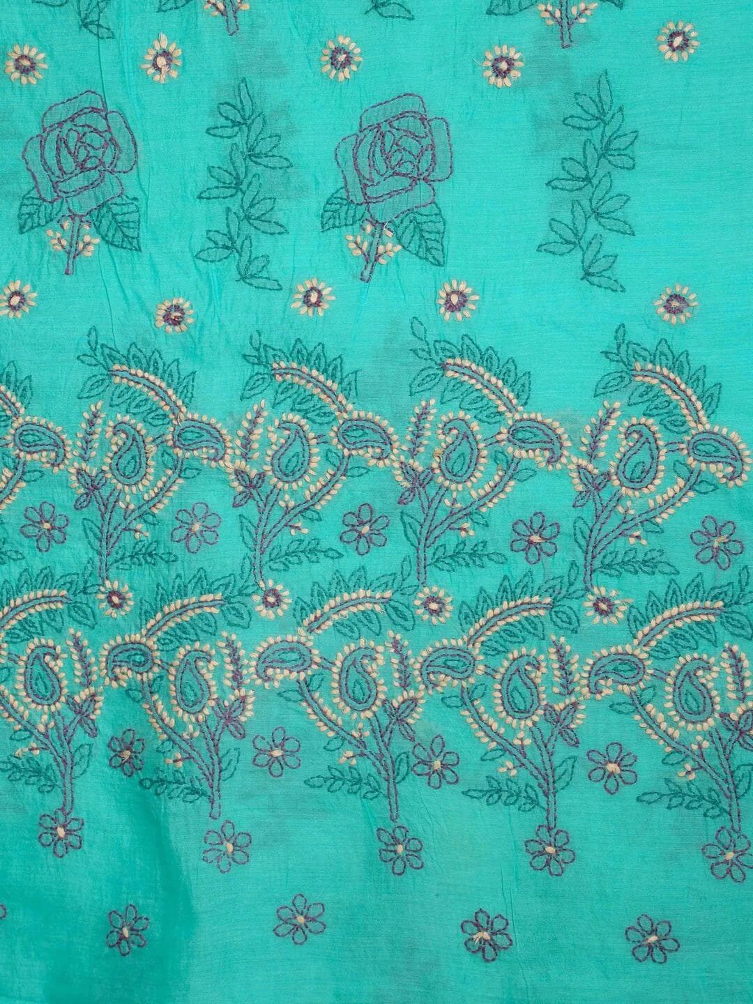 Ada Hand Embroidered Green Chanderi Lucknowi Chikankari Unstitched Kurta Piece 01A89590