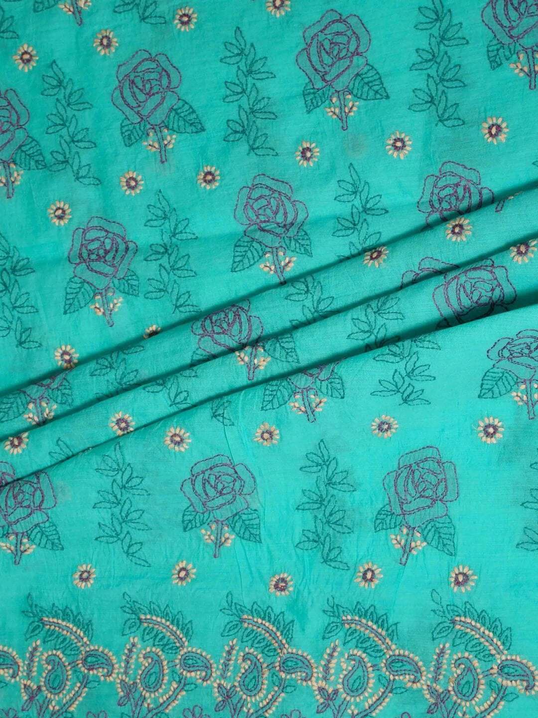 Ada Hand Embroidered Green Chanderi Lucknowi Chikankari Unstitched Kurta Piece 01A89590
