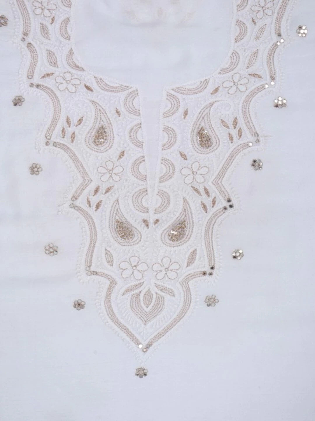 Ada Hand Embroidered White Muslin Lucknowi Chikankari Unstitched Kurta Piece With Zari Work A485141