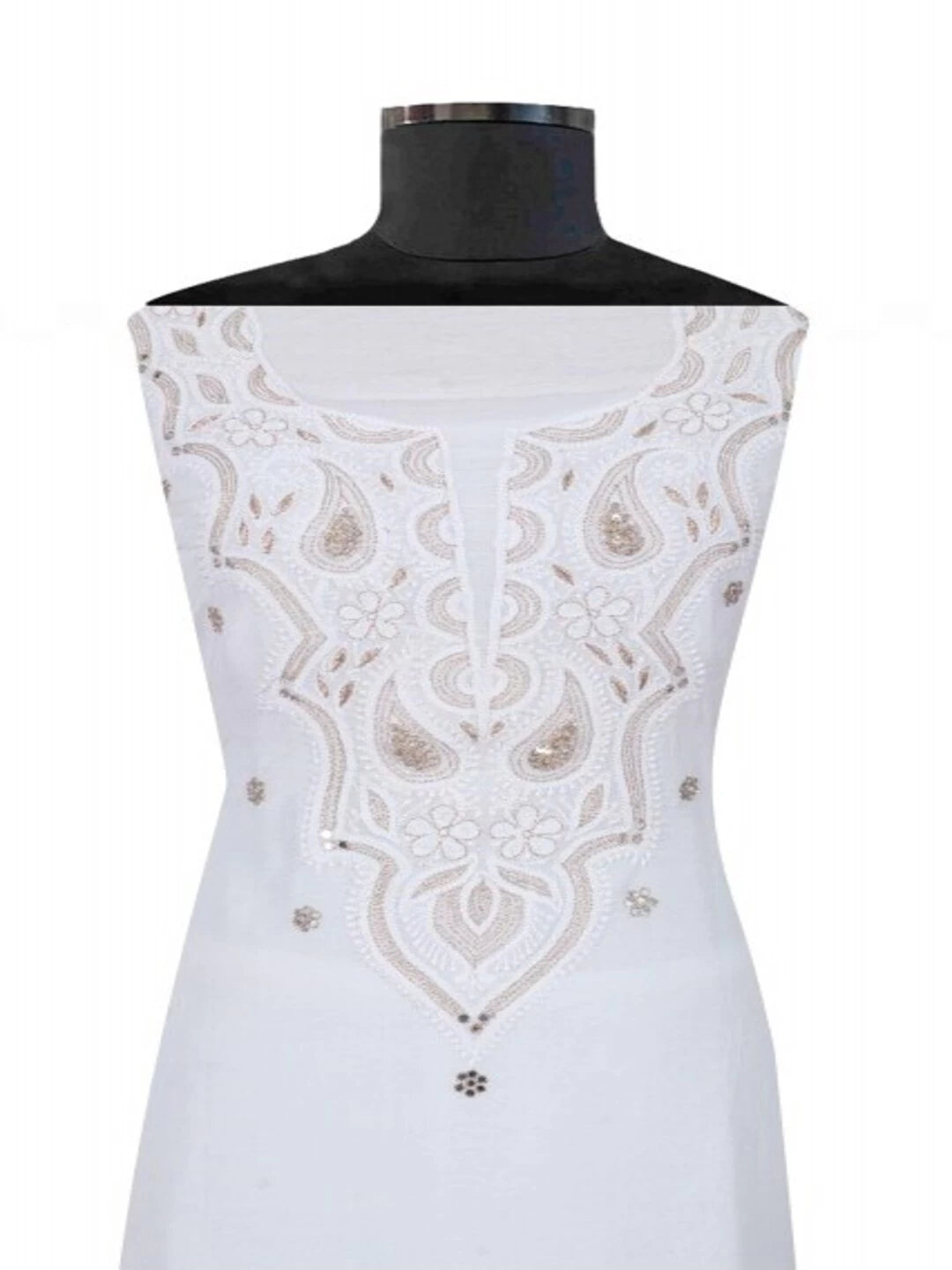 Ada Hand Embroidered White Muslin Lucknowi Chikankari Unstitched Kurta Piece With Zari Work A485141