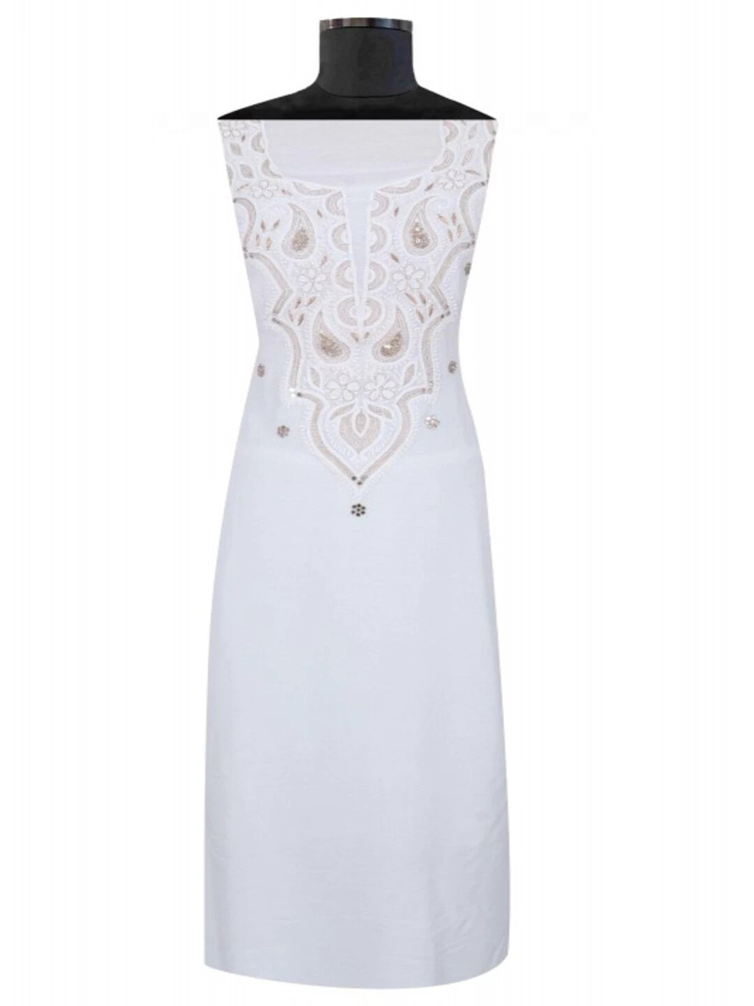 Ada Hand Embroidered White Muslin Lucknowi Chikankari Unstitched Kurta Piece With Zari Work A485141