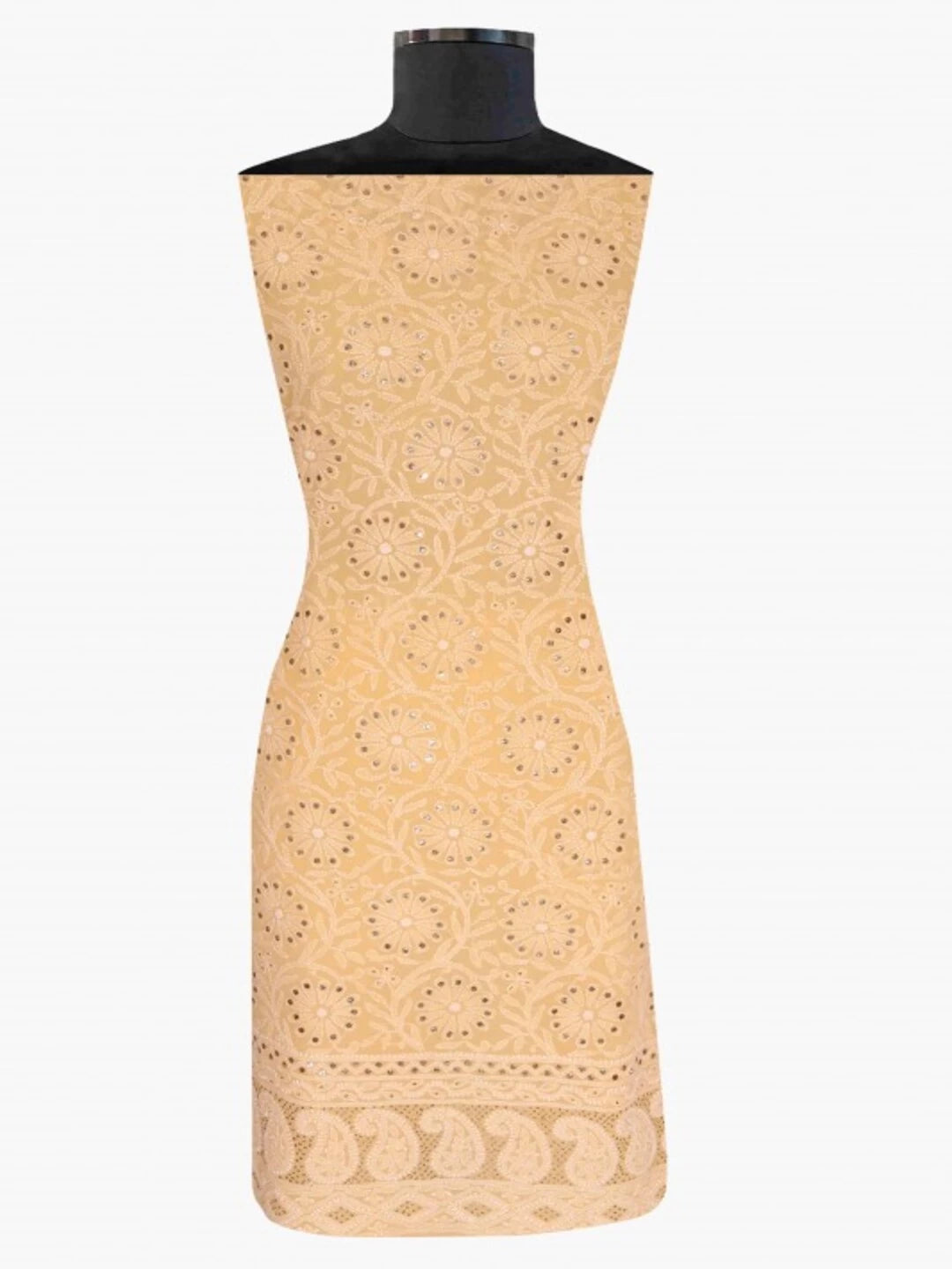 Ada Hand Embroidered Light Peach Pure Georgette Lucknowi Chikankari Unstitched Kurta Piece With Muqaish Work A327741