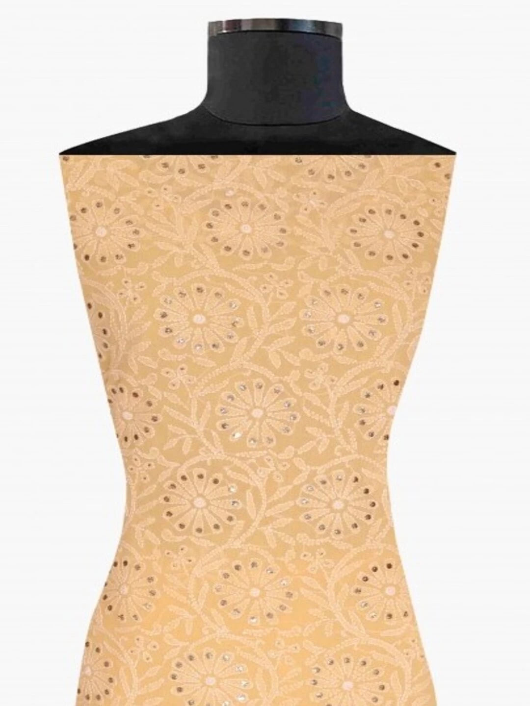 Ada Hand Embroidered Light Peach Pure Georgette Lucknowi Chikankari Unstitched Kurta Piece With Muqaish Work A327741