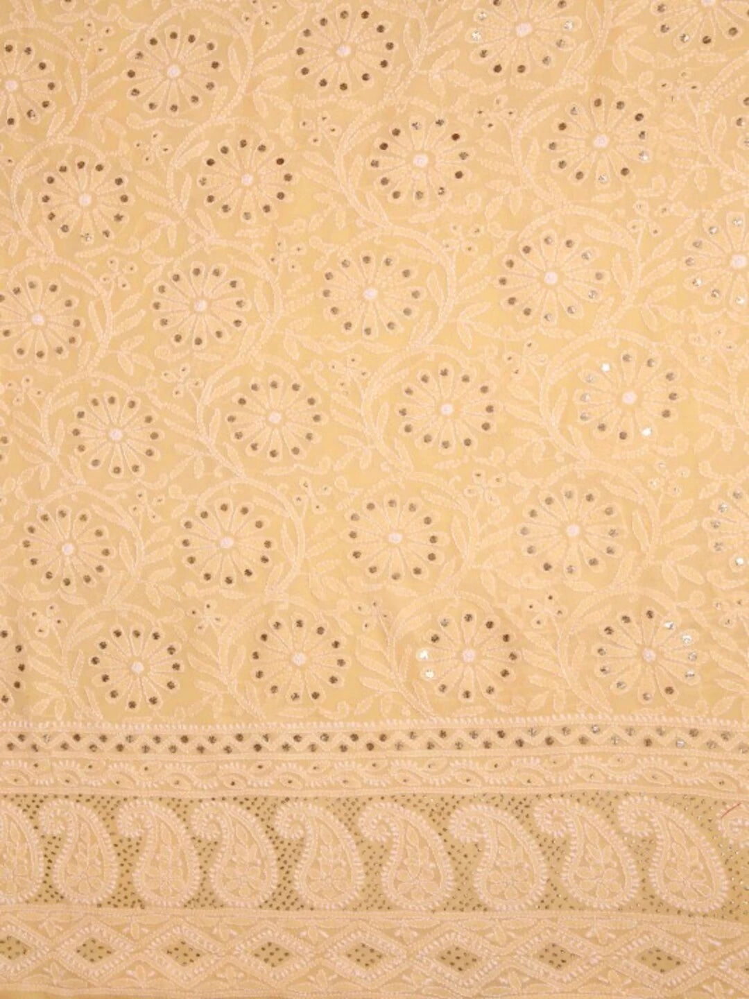 Ada Hand Embroidered Light Peach Pure Georgette Lucknowi Chikankari Unstitched Kurta Piece With Muqaish Work A327741