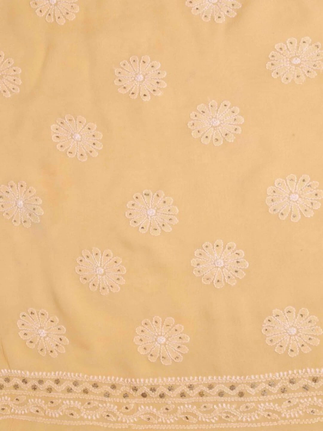 Ada Hand Embroidered Light Peach Pure Georgette Lucknowi Chikankari Unstitched Kurta Piece With Muqaish Work A327741