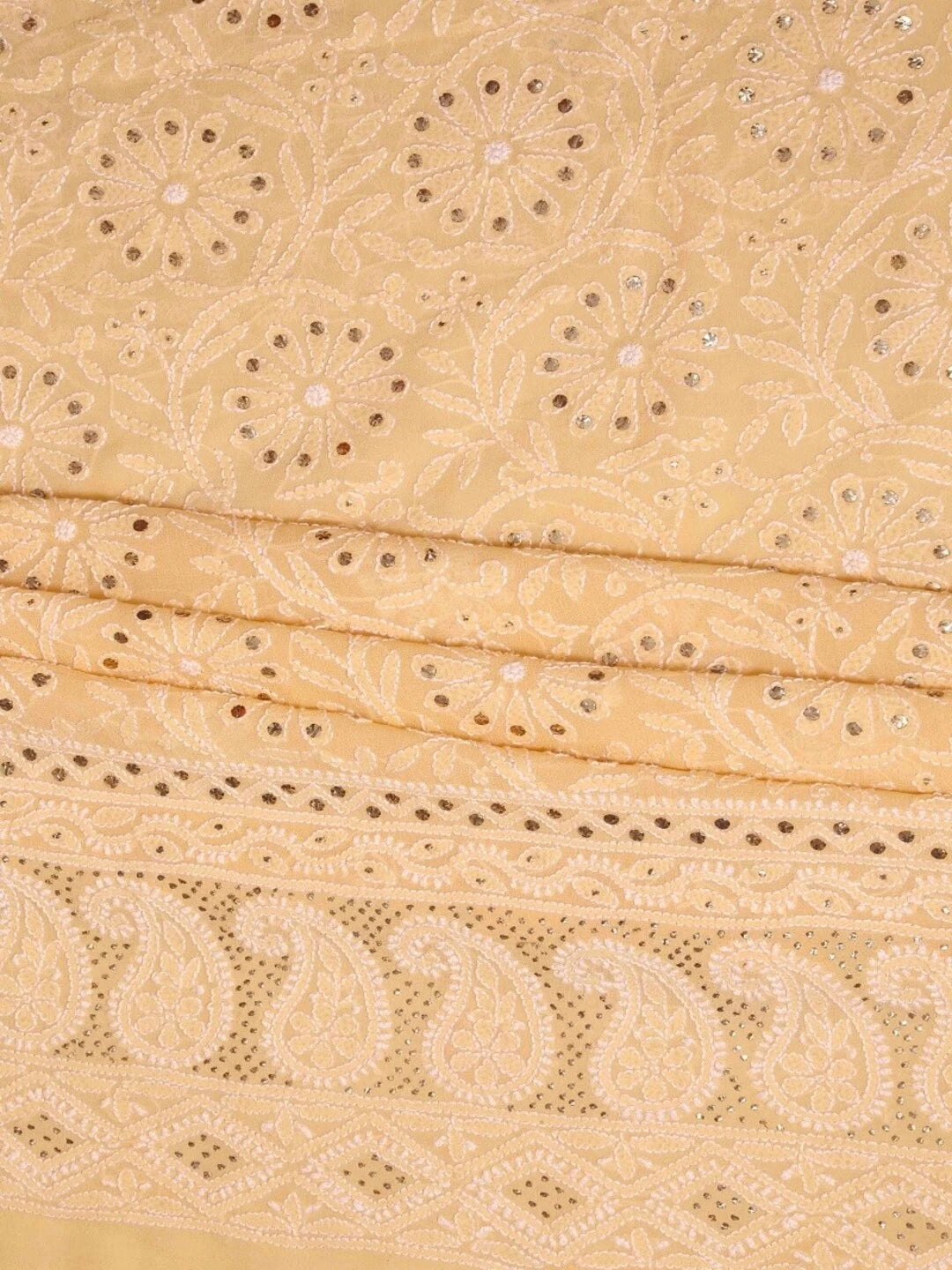 Ada Hand Embroidered Light Peach Pure Georgette Lucknowi Chikankari Unstitched Kurta Piece With Muqaish Work A327741