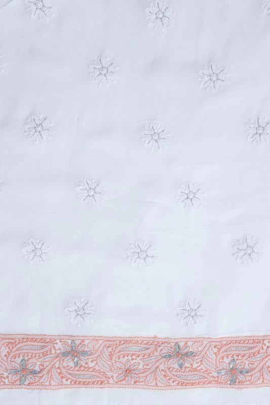 Ada Hand Embroidered White Georgette Lucknowi Chikankari Unstitched Kurta Piece With Gota Patti Work A595713