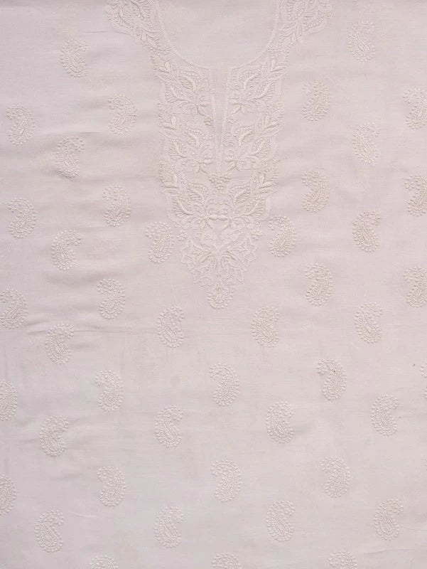 Ada Hand Embroidered White Chanderi Lucknowi Chikankari Unstitched Kurta Piece A586212
