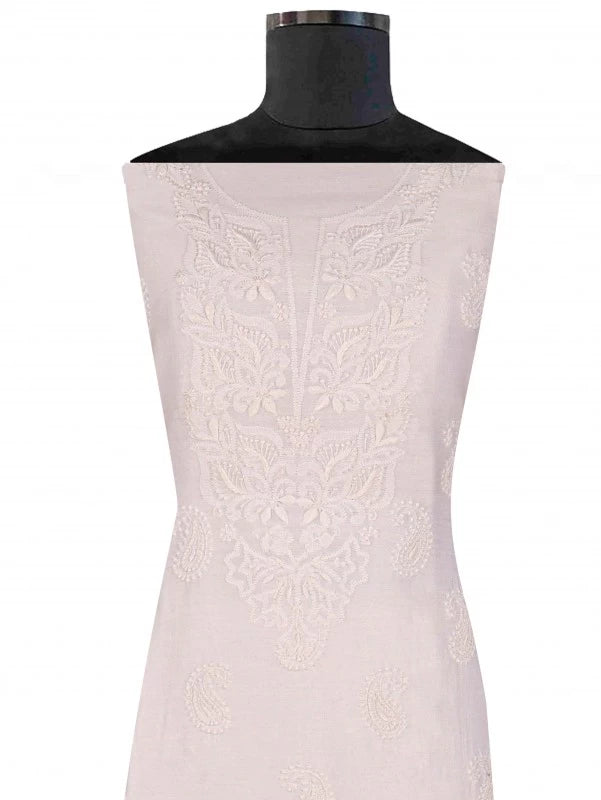 Ada Hand Embroidered White Chanderi Lucknowi Chikankari Unstitched Kurta Piece A586212