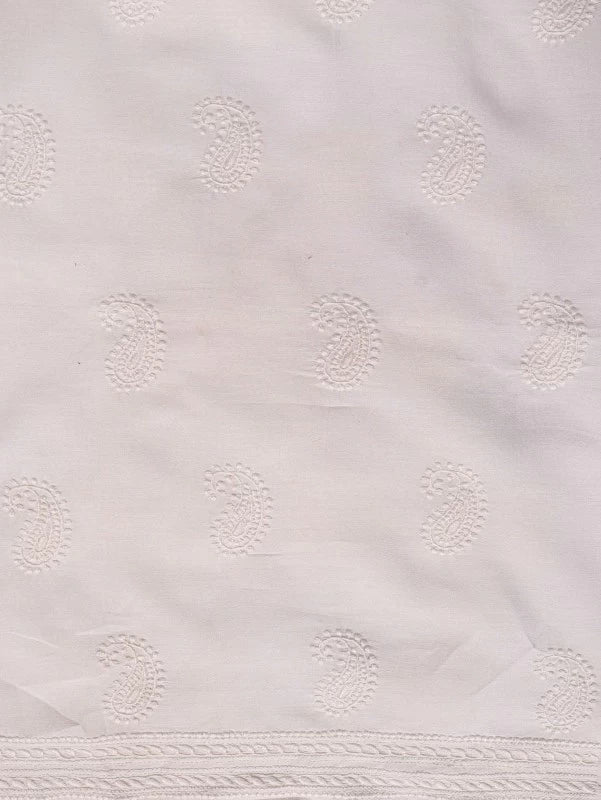 Ada Hand Embroidered White Chanderi Lucknowi Chikankari Unstitched Kurta Piece A586212