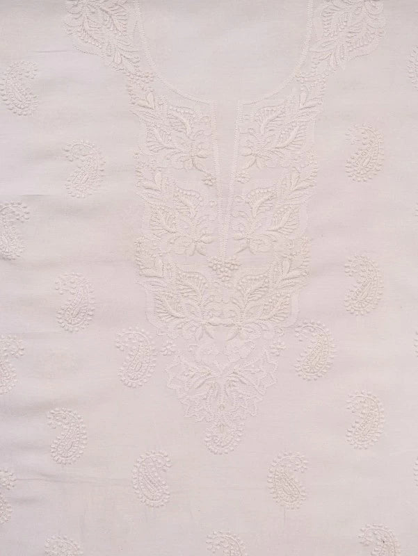 Ada Hand Embroidered White Chanderi Lucknowi Chikankari Unstitched Kurta Piece A586212