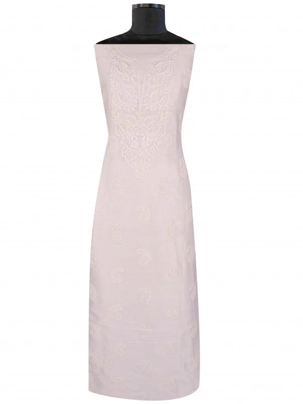 Ada Hand Embroidered White Chanderi Lucknowi Chikankari Unstitched Kurta Piece A586212