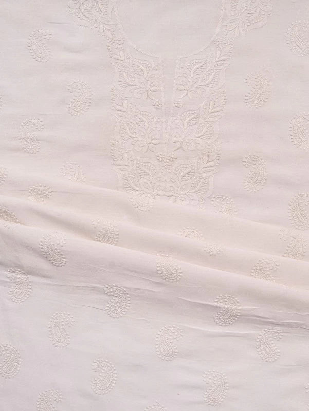 Ada Hand Embroidered White Chanderi Lucknowi Chikankari Unstitched Kurta Piece A586212