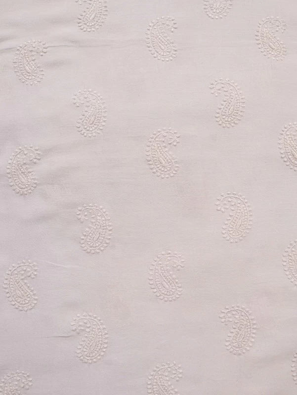 Ada Hand Embroidered White Chanderi Lucknowi Chikankari Unstitched Kurta Piece A586212
