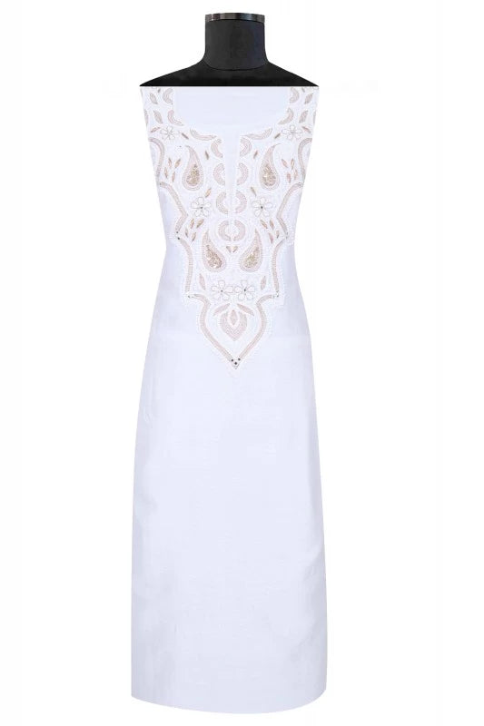 Ada Hand Embroidered White Chanderi Lucknowi Chikankari Unstitched Kurta Piece With Zari Work A484629