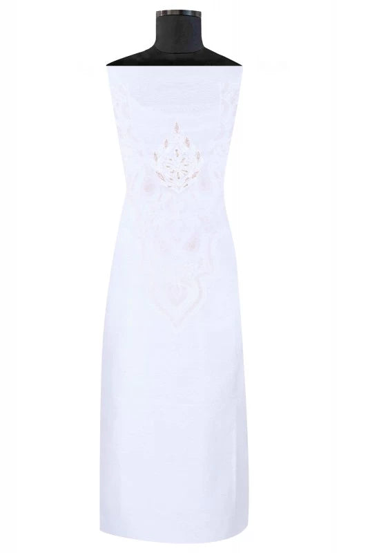Ada Hand Embroidered White Chanderi Lucknowi Chikankari Unstitched Kurta Piece With Zari Work A484629