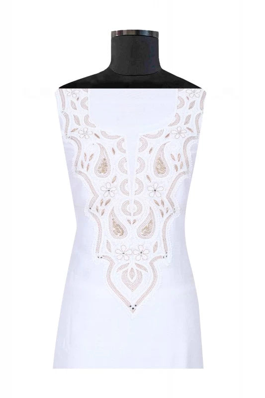 Ada Hand Embroidered White Chanderi Lucknowi Chikankari Unstitched Kurta Piece With Zari Work A484629