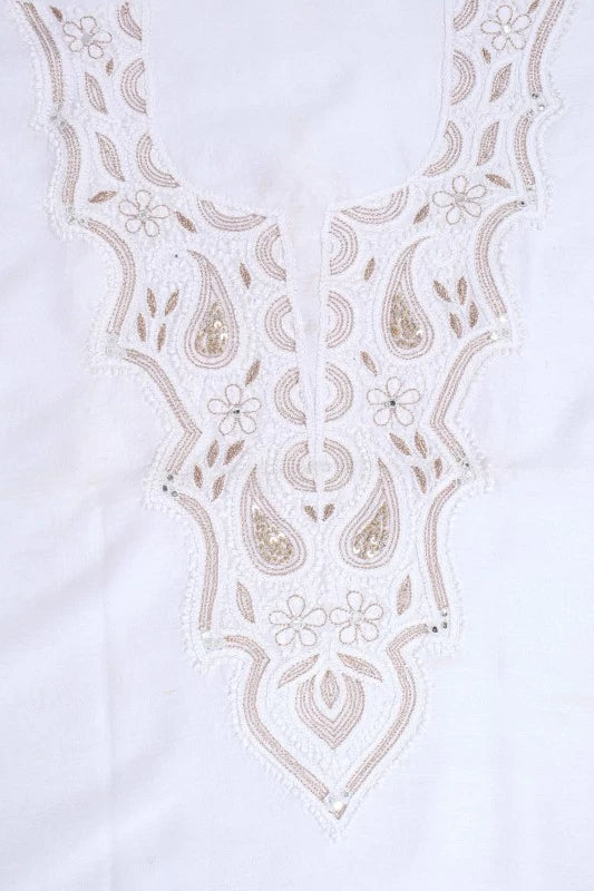 Ada Hand Embroidered White Chanderi Lucknowi Chikankari Unstitched Kurta Piece With Zari Work A484629