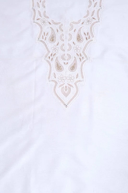 Ada Hand Embroidered White Chanderi Lucknowi Chikankari Unstitched Kurta Piece With Zari Work A484629